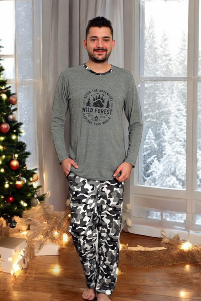 Sötétkék férfi pizsama kockás nadrággal - Ruházat