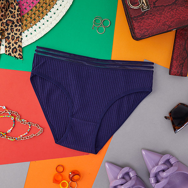 Sötétkék pamut női bugyi, csíkos alsónadrág - Fehérnemű