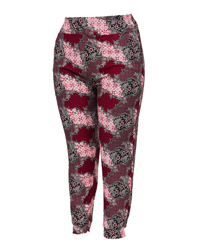 Gesztenyebarna mintás női PLUSZ MÉRETŰ nadrág - Ruházat