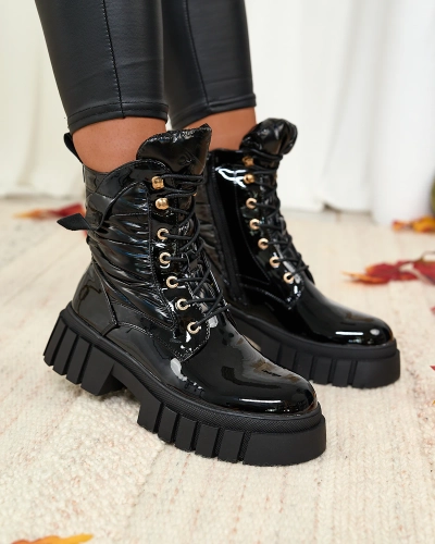 Royalfashion Női lakkozott fekete Wefetto csizma