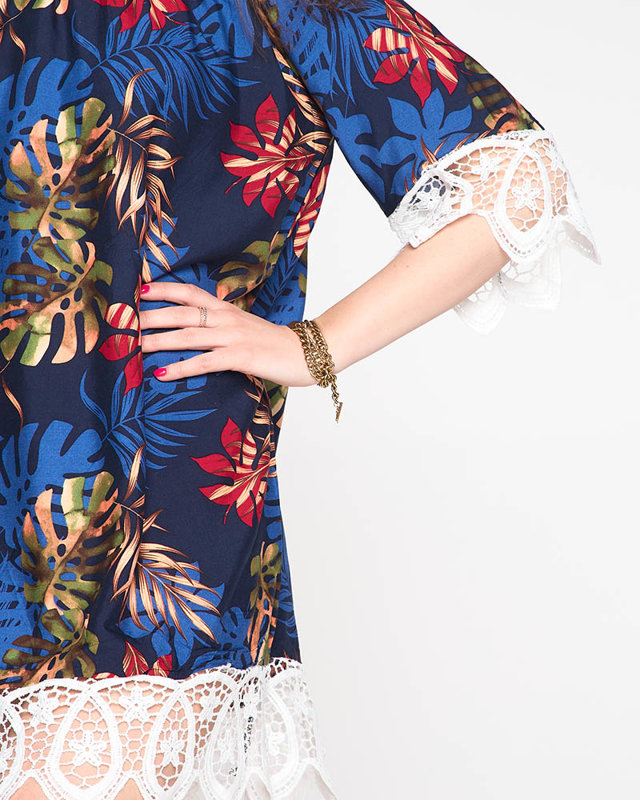 Női sötétkék tunika levelekkel - Ruházat