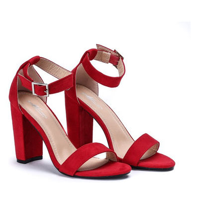 Czerwone sandały na słupku ze sprzączką Marlen - Obuwie