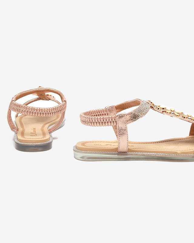 OUTLET Női virágos szandál rózsaszín arany színben Soritisa - Cipők