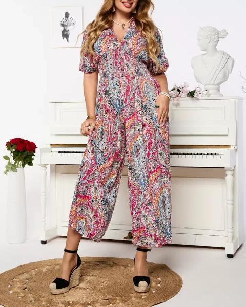 Mintás női jumpsuit rózsaszínben - Ruházat