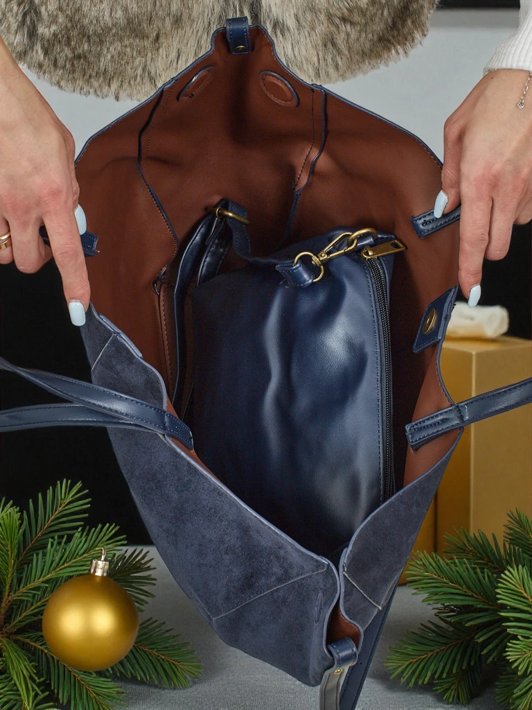 Női shopper táska öko velúr, kisebb öko bőr táskával szettben 2 az 1-ben Elinea