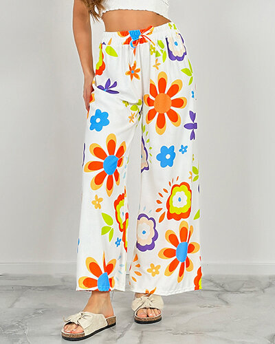 Royalfashion Női széles virágmintás szövetnadrág