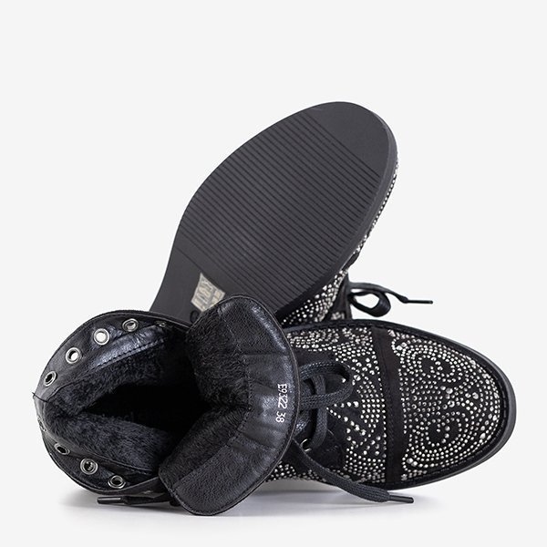 Fekete női csizma cirkóniával Elwira - Lábbeli