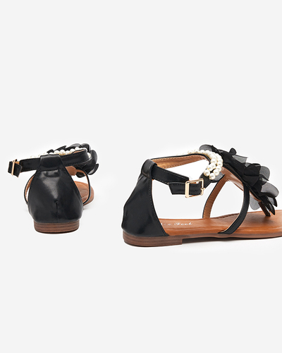 OUTLET Fekete női szandál gyöngyökkel és szövet virággal Amerile - Footwear
