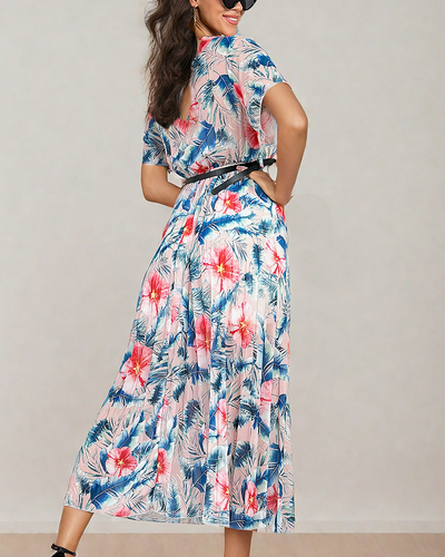 Royalfashion Női pliszírozott, virágos midi ruha