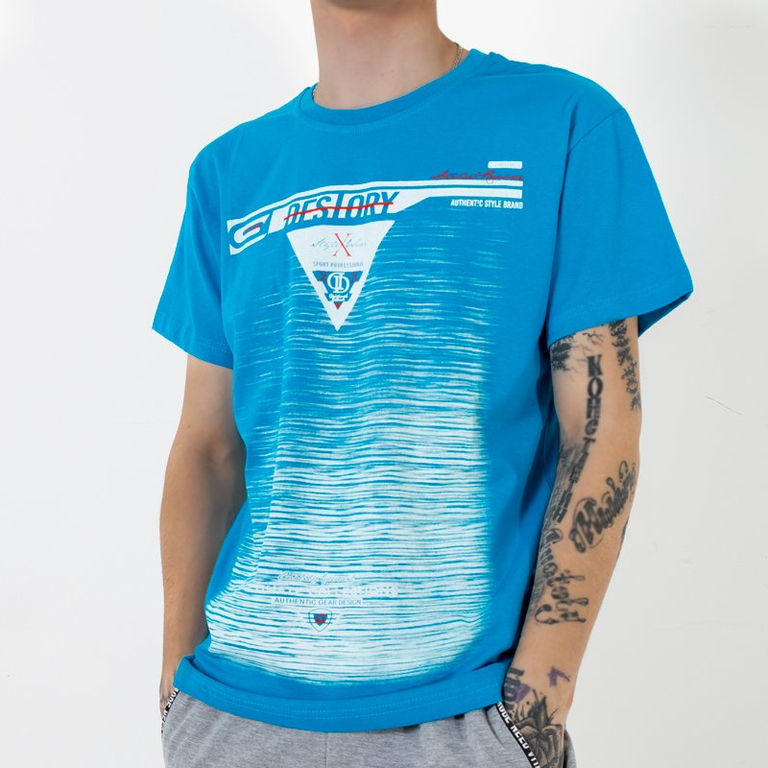 Türkiz pamut póló nyomtatással - Ruházat