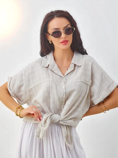 Royalfashion Női pamut ing embossinggal és rövid ujjakkal