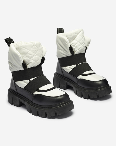 Női hócsizma lapos talppal fekete-fehérben Ferory- Footwear