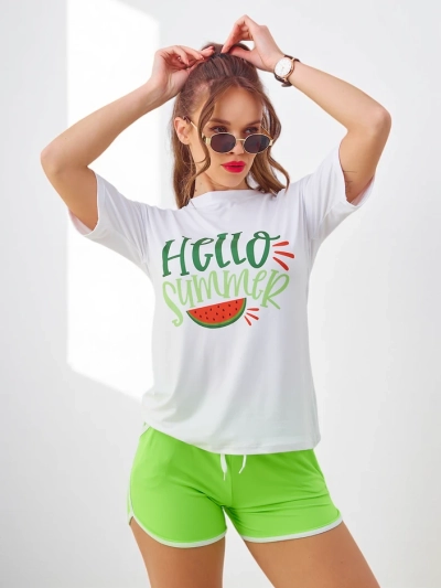 Royalfashion Női sport szett pólóval és rövidnadrággal Hello Nyár