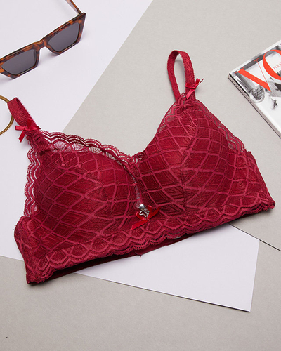 Gesztenyebarna női párnázott melltartó csipkével - Fehérnemű
