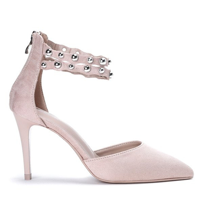 Beżowo - różowe szpilki z ozdobną sprzączką Dayene - Obuwie