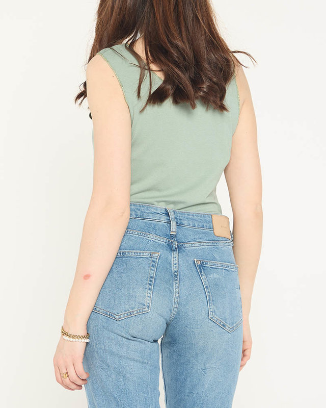 Sötétzöld vállblúz mintával és cirkóniával - Ruházat