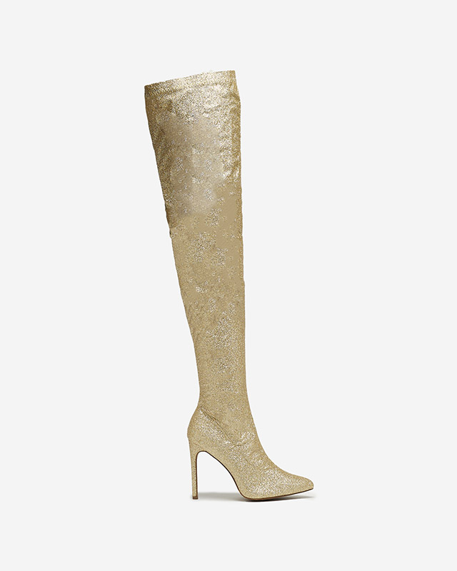 Arany női over-the-knee csizma csillámokkal Qesda- Footwear