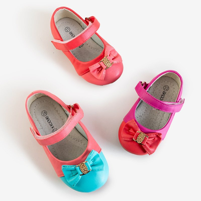 OUTLET Kék orrú és íj rózsaszín lányos balerinák Eligia - Cipők