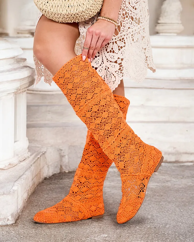 Royalfashion Női áttört térdig érő csizma Corro