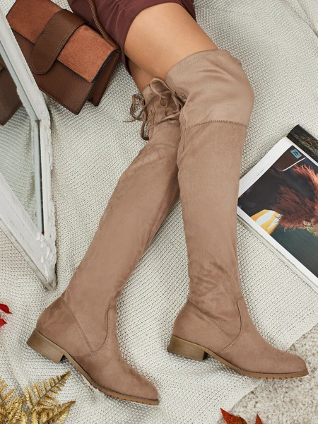 Denvoria női térd fölötti öko velúr csizma