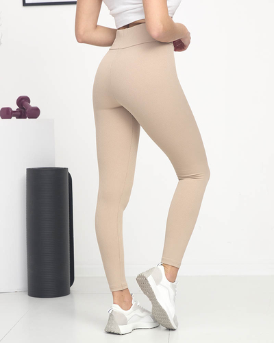 Női világosbarna bordás leggings narancssárga felirattal - Ruházat