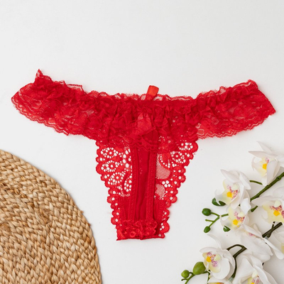 Női piros csipke tanga - Fehérnemű