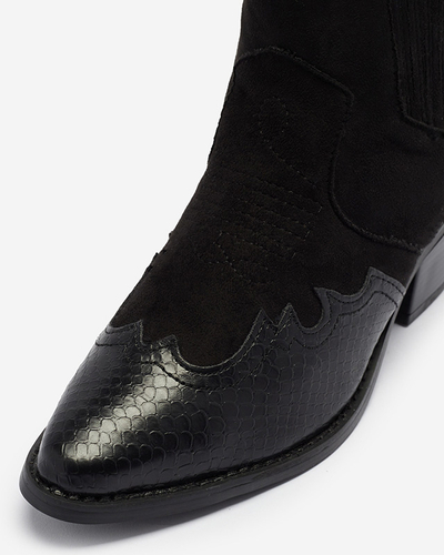 Fekete öko velúr cowboy csizma alacsony oszlopon Zirras - Lábbeli