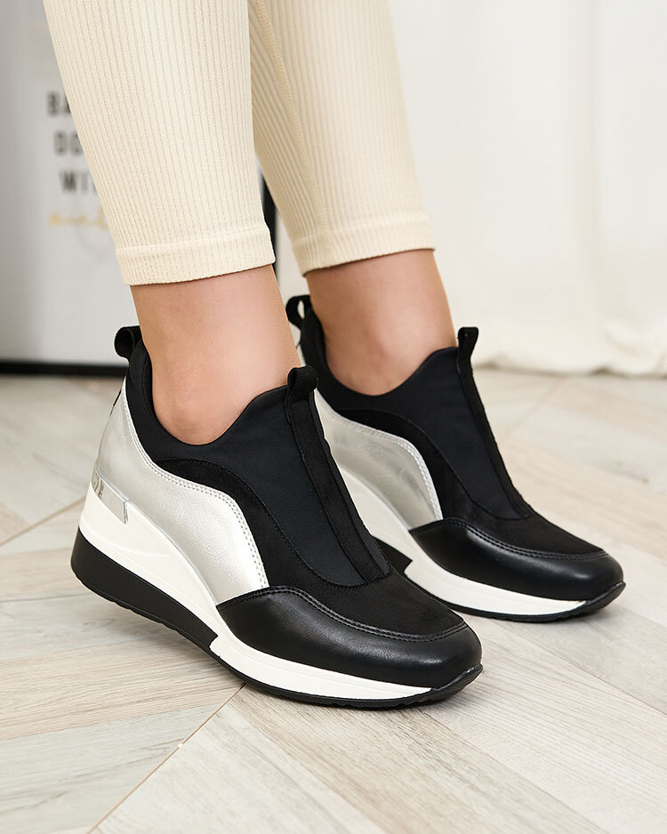 Royalfashion Ezüst-fekete női sportcipő magassarkú cipő Asillas