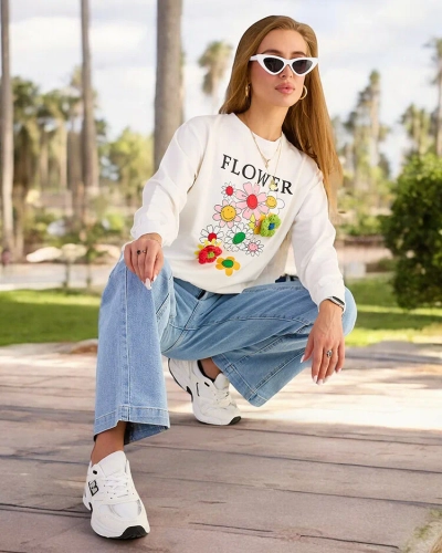 Royalfashion Női pamut vékony printes pulóver