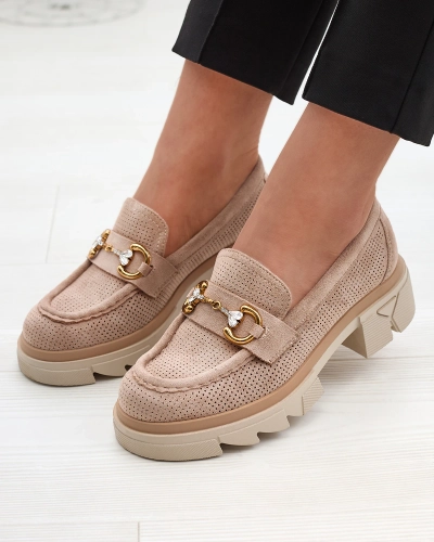 Áttört világosbarna női mokaszin kristályokkal Ingwi - Lábbeli