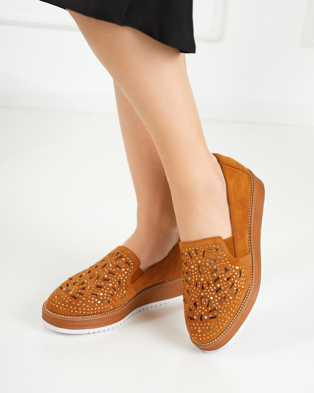 OUTLET Barna női cipő cirkóniával Lamsiou - Lábbeli