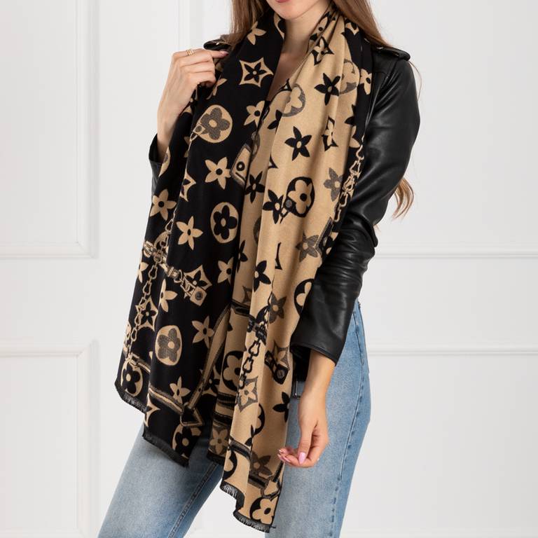 Női mintás sál fekete -barna színben - Kiegészítők