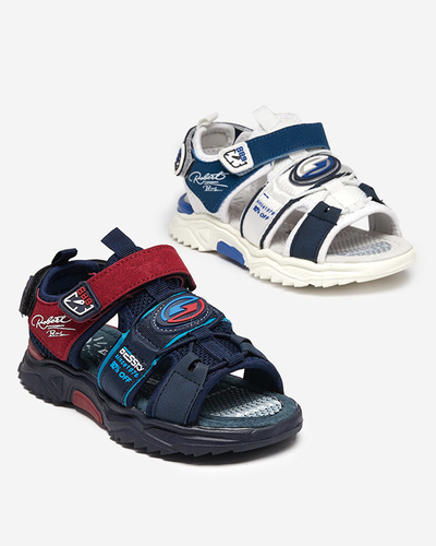 Fehér és sötétkék fiú szandál tépőzáras Roser-Footwear-rel