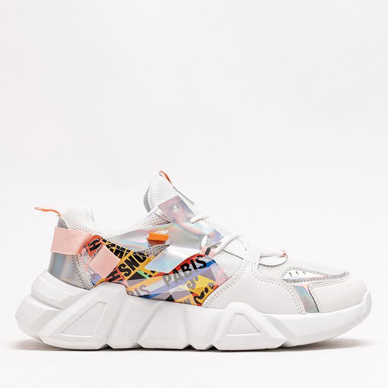 Női fehér sportcipő színes betétekkel Deroni - Lábbeli