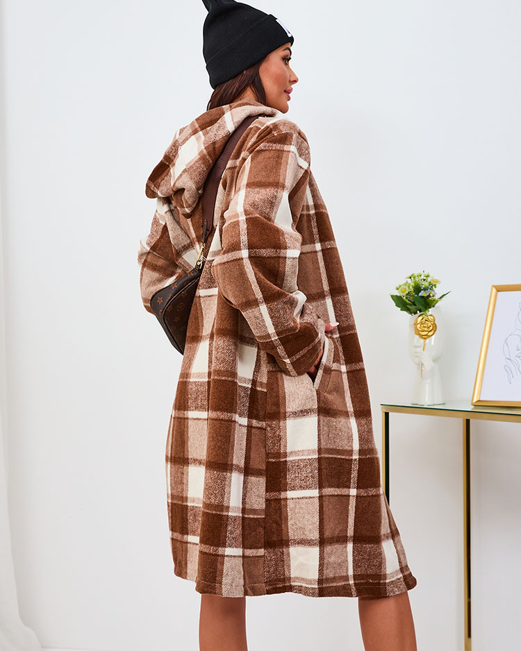 Royalfashion Barna női kockás kabát