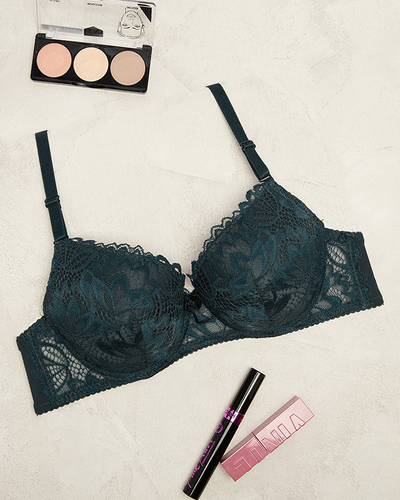 Női párnázott melltartó sötétzöld színben- Fehérnemű