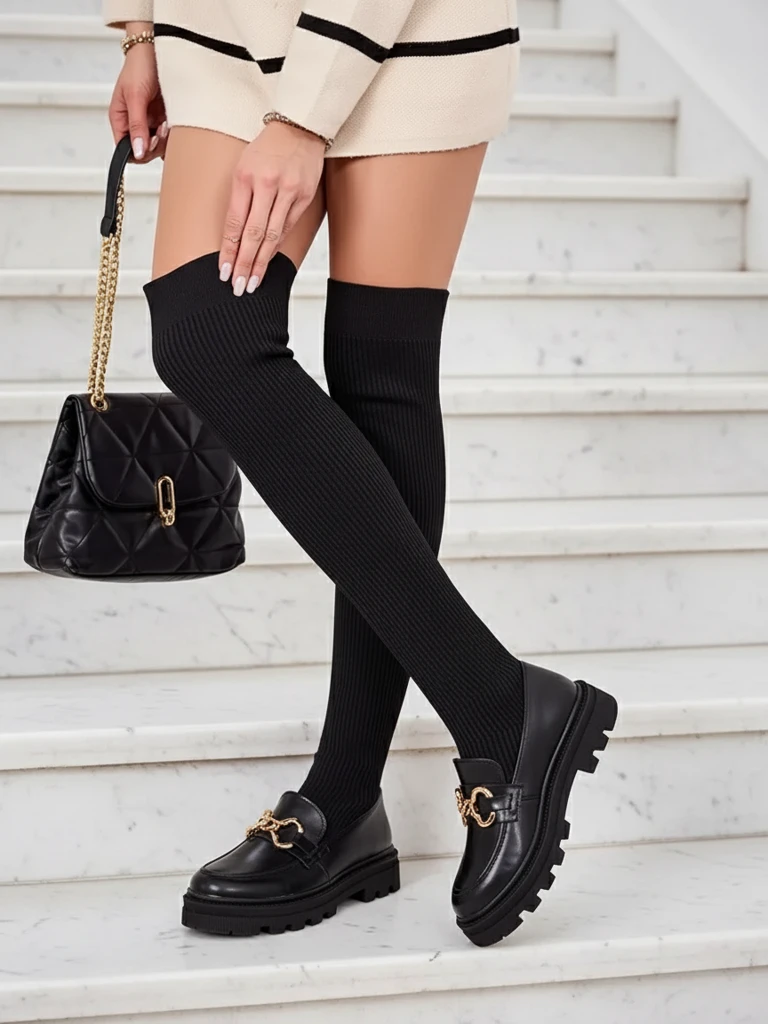 Royalfashion Női csúszós, térdig érő csizma Rufies