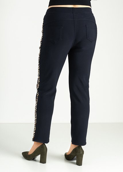 Sötétkék treggings leopárdmintás csíkokkal - Ruházat