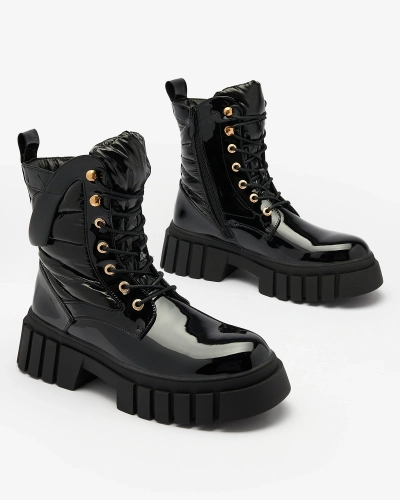 Royalfashion Női lakkozott fekete Wefetto csizma