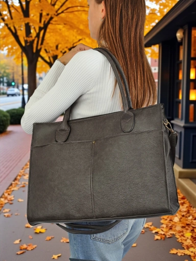 Etruria Classica Elegante szürke bőr női táska 41x31x14 cm