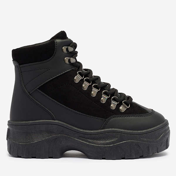 OUTLET Fekete női fűzős csizma a'la boots Memry- Footwear