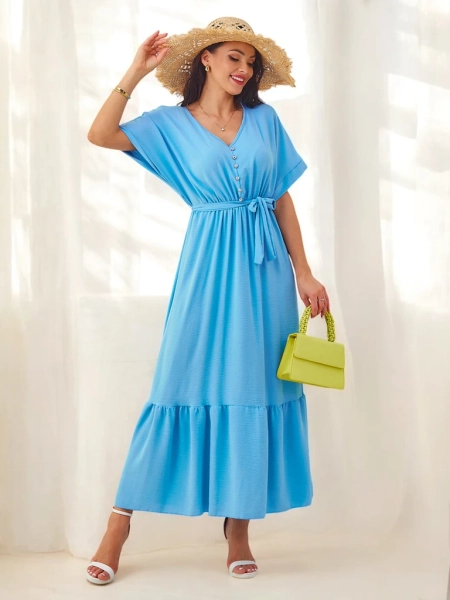 Royalfashion Női midi ruha rövid ujjal és dísz gombokkal