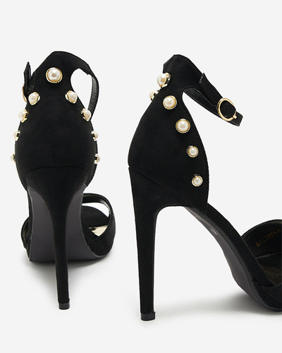 OUTLET Női fekete szandál magas sarkú eco velúr Sariel - Lábbeli