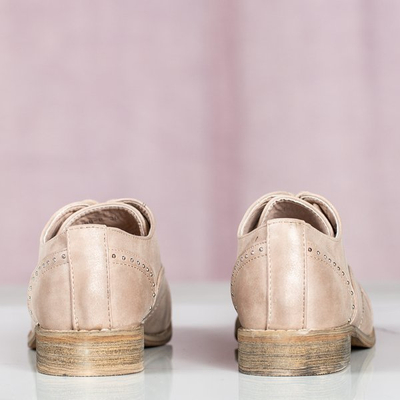 Różowe półbuty na płaskim obcasie z dżetami Nose - Obuwie