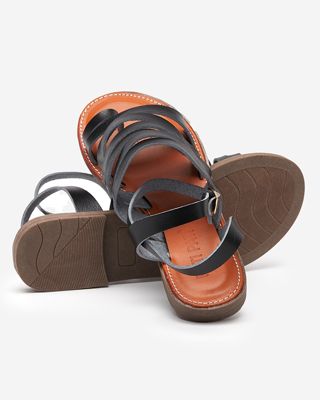 OUTLET Fekete női öko-bőr szandál lapos sarkú Gremi - Lábbeli