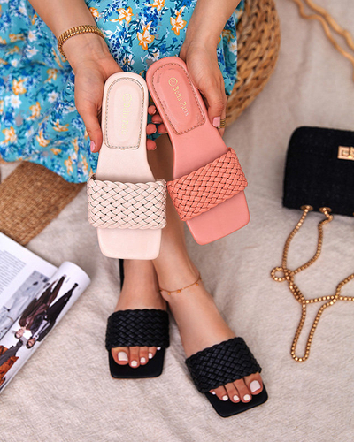 OUTLET Bézs színű női papucs fonott pánttal Netyka - Lábbeli