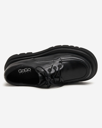 Fekete női ökobőr cipő Gerin fűzéssel - Lábbeli