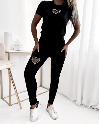 Royalfashion Fekete női sport szett szívekkel