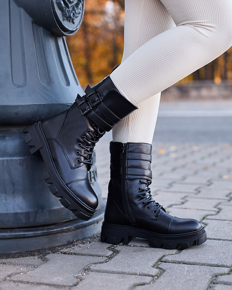 Royalfashion Eco bőr női bagger csizma fekete színben Faserti