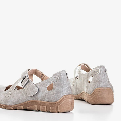 Jasnoszare damskie półbuty zapinane na rzepy Grazena - Obuwie